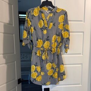 Yellow Floral Striped Dress